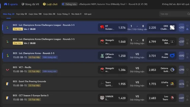 DB Esport đa dạng trò chơi cho cược thủ
