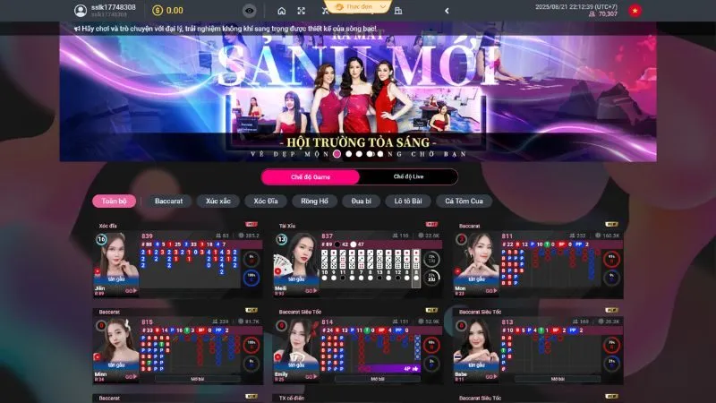 Giao diện sảnh Via Live Casino